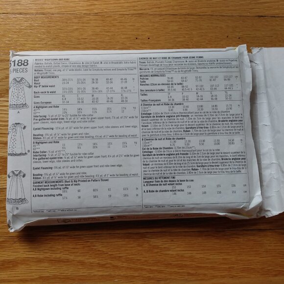 Vintage Victorian Style Nightgown Robe Sewing Pattern XS-M Simplicity 5188 UNCUT - Picture 6 of 11